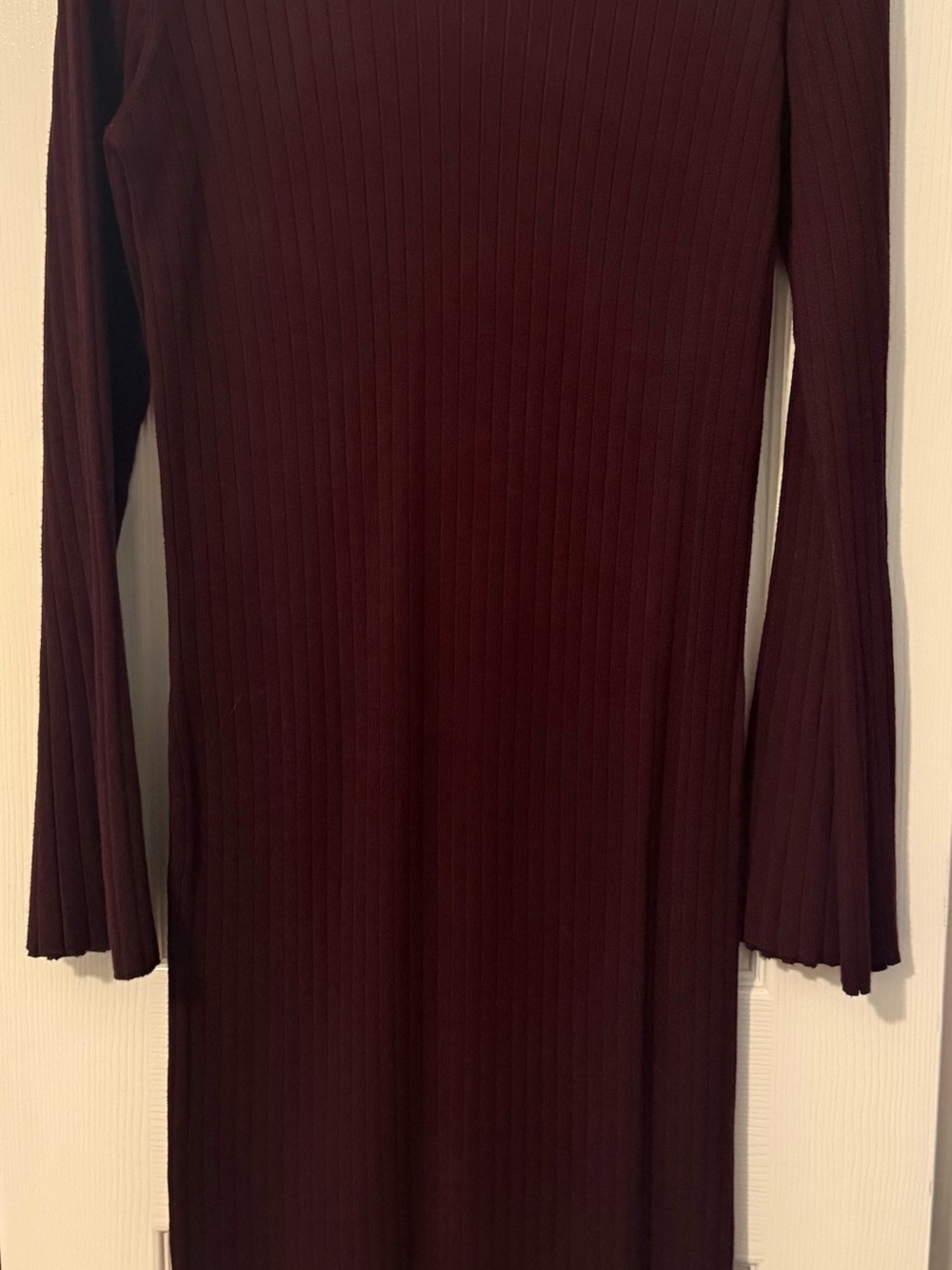 Maternity Ribbed Long Sleeve Midi Dress in Deep Burgundy XL